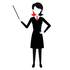 a teacher with a pointer to the lecture. Young woman vector silhouette isolated white background