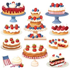 A Baking contest table with various patriotic desserts