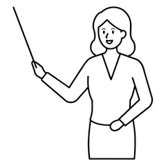 a teacher with a pointer to the lecture. Young woman vector silhouette isolated white background