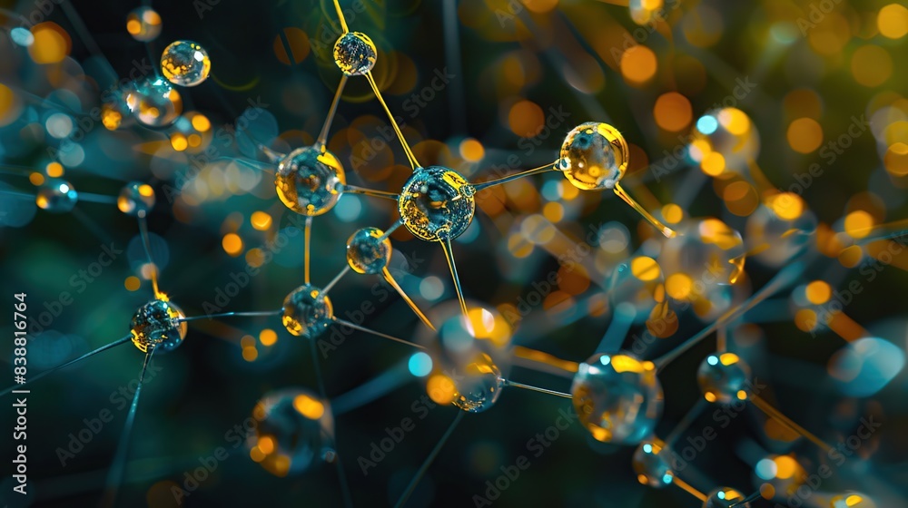 Poster Closeup abstract blue transparent molecular background image in science and technology concept.