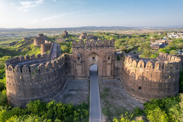 Drone shot of the main gate of the Rohtas fort Punjab Pakistan.