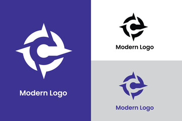 letter c iconic logo, letter c and star sign logo, letter c and direction icon logo, logomark