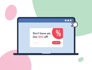 Exit intent popup - digital marketing online strategies with intuitive design, lead capture forms and advanced triggers to retain visitors and boost engagement on website. Vector illustration