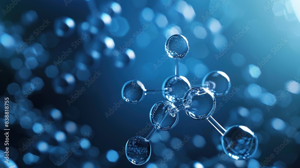 Poster abstract connection molecules transparent hydrogen h2 with dark blue background.