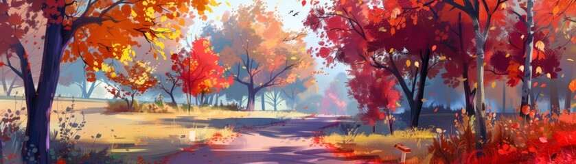Colorful Autumn Path with Vibrant Trees