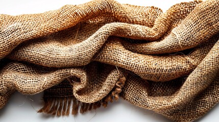 Fototapeta premium A ripped piece of burlap on a blank canvas, used for packing.