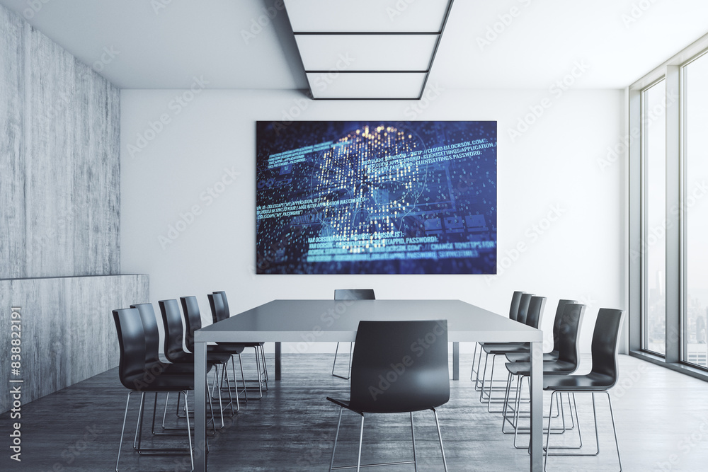 Leinwandbilder creative concept of code skull illustration on presentation screen in a modern conference room. hack
