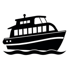 river water taxi flat style silhouette, a water taxi silhouette, isolated white background