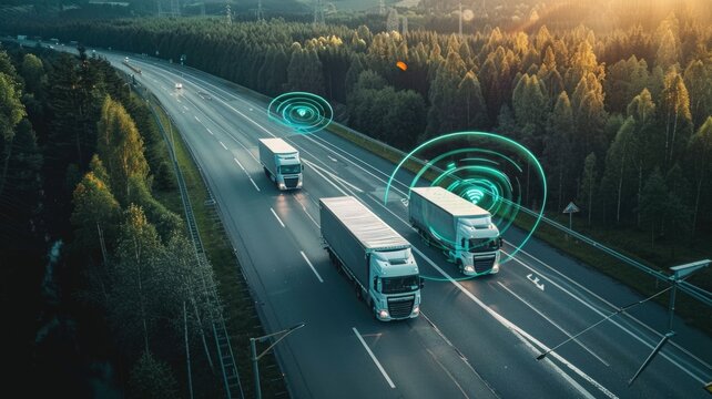 a fleet of trucks whose routes are dynamically updated by P-IoT data, optimizing delivery times and reducing fuel consumption