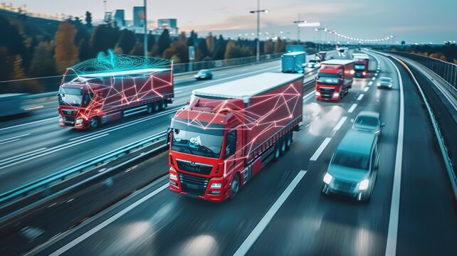 a fleet of trucks whose routes are dynamically updated by P-IoT data, optimizing delivery times and reducing fuel consumption