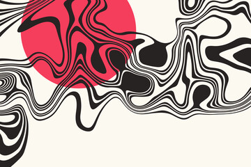 Optical illusion stripes texture. Abstract geometric background. Black wavy lines.