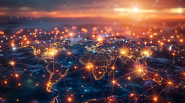 Global business expanding horizons with international CRM development, showcasing interconnected markets, diverse teams, and innovative strategies for growth and customer relationship management