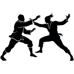 Two karate fighter fight with each other vector illustration