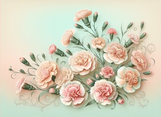 An illustration of a paste-colored of Carnations flowers