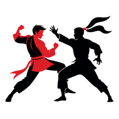 Two karate fighter fight with each other vector illustration