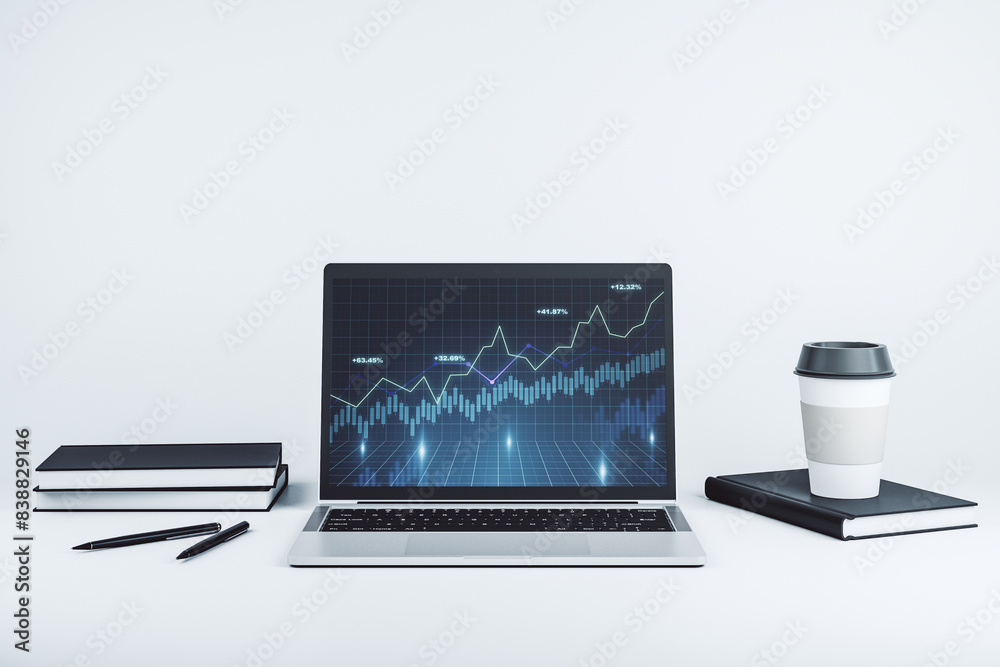 Poster Abstract creative financial diagram on modern computer monitor, banking and accounting concept. 3D Rendering