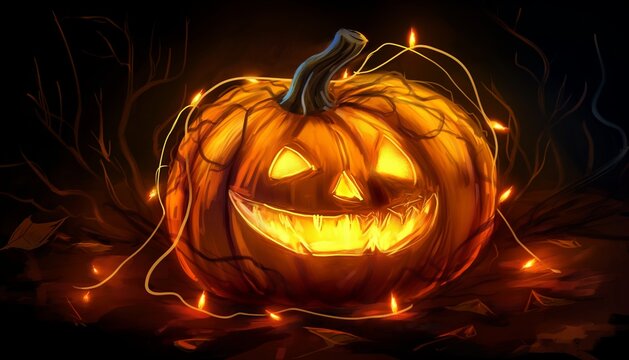 Create a Spooky Ambiance with Halloween Pumpkin Lights, glowing pumpkin, carved pumpkin, haloowen night, hallowen party