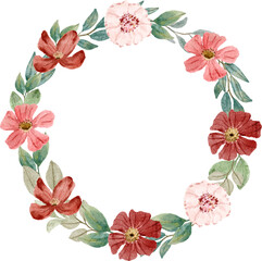 red pink floral watercolor wreath