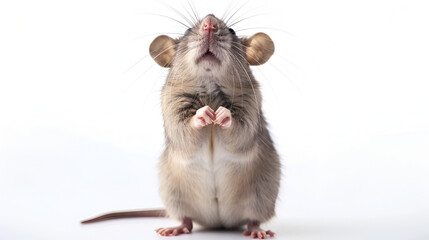 closeup young rat Rattus norvegicus stands on its feets isolated on a white background, generative AI