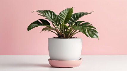 Obraz premium tropical plants on pink pot and pink background