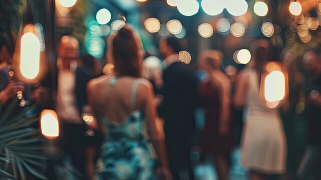 Vibrant blurred shot of people enjoying an outdoor office party, showcasing intentional camera movement (ICM) for artistic effect. Perfect for dynamic event visuals and creative concepts.