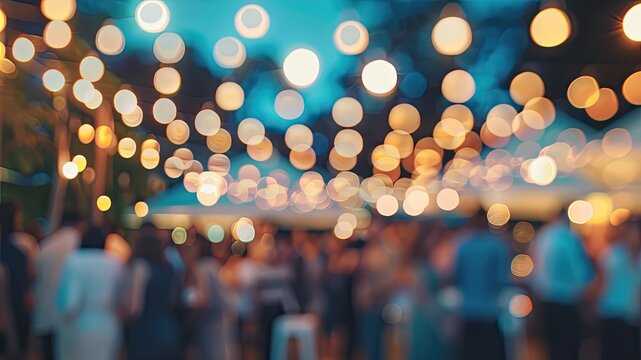 Vibrant blurred shot of people enjoying an outdoor office party, showcasing intentional camera movement (ICM) for artistic effect. Perfect for dynamic event visuals and creative concepts.