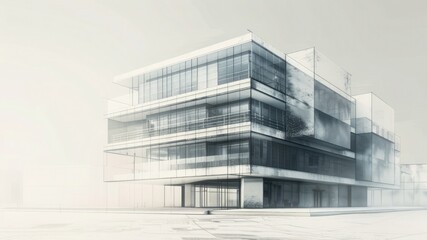 Authentic render of retro office building, combining sketch form and blueprint detail with ample copy space. Perfect for creative projects.