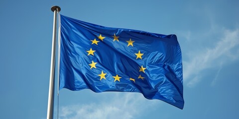 European Union flag with stars on a bright blue field