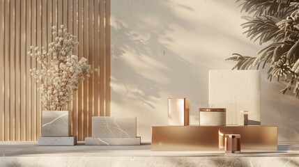 A premium 3D rendering showcasing a prototype futuristic luxury eco packaging design, featuring sustainable materials and innovative design elements, presented in a sophisticated studio shot with