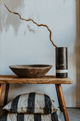 Wooden bowl on  a wooden table