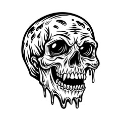 melted zombie skull engraving art style silhouette vector illustration