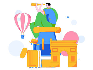 Holiday travel travel characters internet background vector hand drawn illustration
