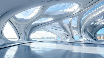 Fototapeta premium Futuristic white building interior in 360 degree VR style