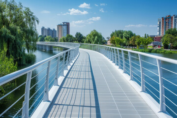 Modern city bridge made from lightweight and strong aluminum, emphasizing its use in transportation and construction.. AI generated.