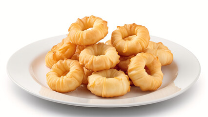 onion rings on plate isolated on white background