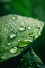 Close-up of water droplets on a green leaf