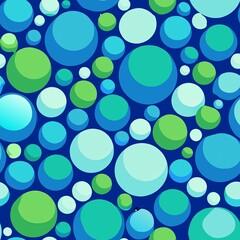 Seamless pattern of bubble-like circles in shades of blue and green, reminiscent of underwater bubbles, Generative AI