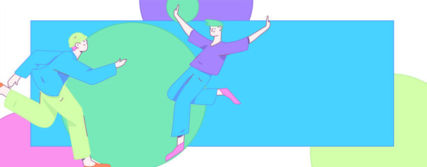 People exercising healthy running vector internet operation illustration
