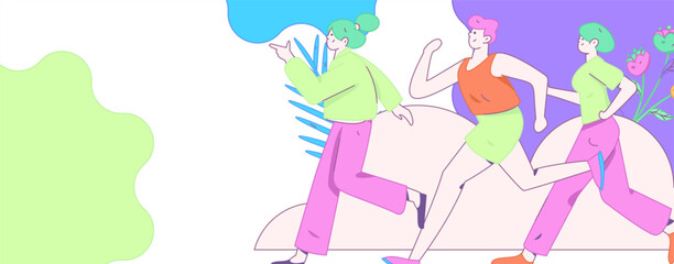 People exercising healthy running vector internet operation illustration
