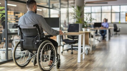 Naklejka premium Man in wheelchair at Workplace