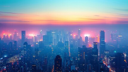 Fototapeta premium Smogfilled cityscape close up, focus on, copy space, vibrant colors, Double exposure silhouette with data analytics