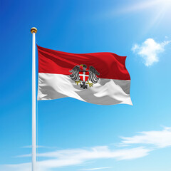 Waving flag of Vienna is a state of Austria on flagpole