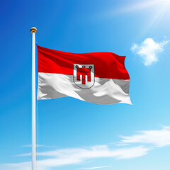 Waving flag of Vorarlberg is a state of Austria on flagpole