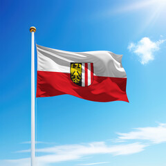 Waving flag of Upper Austria is a state of Austria on flagpole