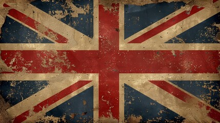 Fototapeta premium Vintage British flag with a worn, aged texture. Ideal for historical, patriotic, and vintage-themed designs or backgrounds.