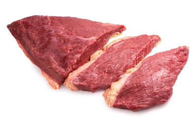Picanha raw Beef or Sirloin cap on white Background, Rump cap Beef isolate on white with clipping path.