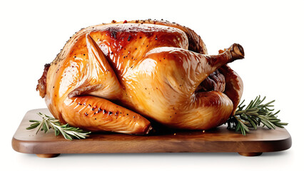 turkey roast chicken on plate isolated on white background