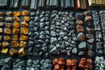 A detailed illustration of various rare earth metals, showcasing their significance in manufacturing smartphones, electric vehicles, and wind turbines.. AI generated.