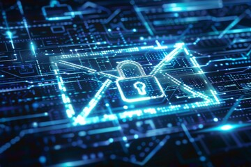 A close-up of an email icon with a padlock overlay on a digital screen