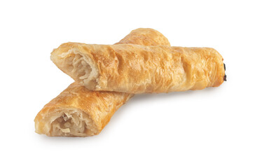 Puff pastry with potato and cabbage isolated on white background.